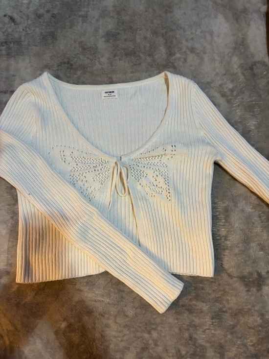 Cotton On Sweaters - Cotton On Cream Ribbed Knit Tie-Front Sweater